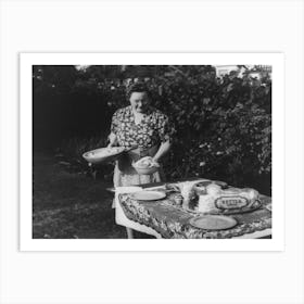 Turlock, California, Housewife Serves Dinner In The Backyard Of Her Home, Menu Barbecued Steaks, Fresh Peas Art Print