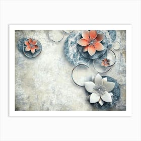 3d Circles and Flowers on Grunge Background Art Print