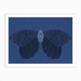 Blue monochrome floral moth Art Print