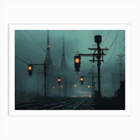 Train Tracks In The Fog Art Print