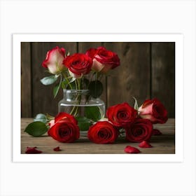 Red Roses In A Vase 4 Art Print