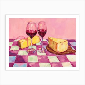 Cheese & Wine Pink Checkerboard 2 Art Print