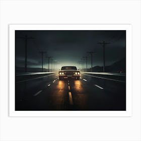 Retro Car At Highway 05 Art Print