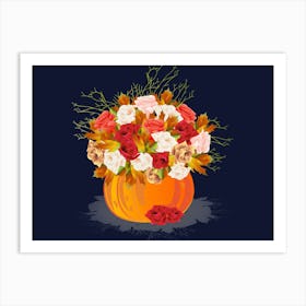 Autumn Flowers In A Pumpkin Art Print