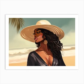 Illustration of an African American woman at the beach 95 Art Print