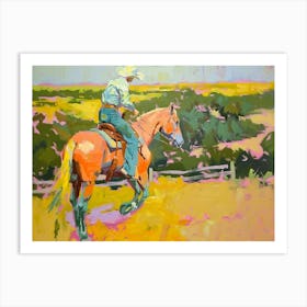 Neon Cowboy In Texas Hill Country Painting Art Print