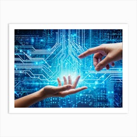 Abstract Cyber Concept Art Depicting A Human Hand And Artificial Intelligence Robotic Finger Almost (4) Art Print