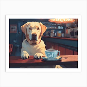 Labrador Loves Coffee Art Print