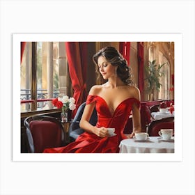 Smiling Lady In Red Art Print