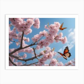 Cherry Blossoms With Butterflies Art Print
