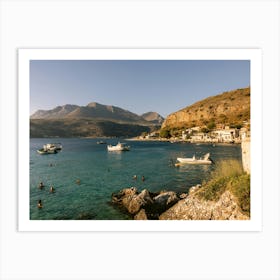 Boats and swimmers Greece Art Print