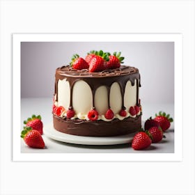 Chocolate Cake With Strawberries 1 Art Print