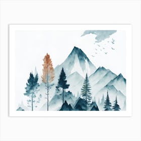 Mountain And Forest In Minimalist Watercolor Horizontal Composition 451 Art Print