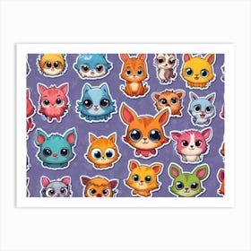 An Illustration Featuring A Collection Of Colorful, Cartoonish Creatures Resembling A Mix Of Cats And Rabbits Art Print