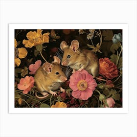 Floral Animal Illustration Mouse 4 Art Print