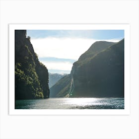 Geiranger Fjord in Norway | Waterfall lanscape in between the cliffs Art Print