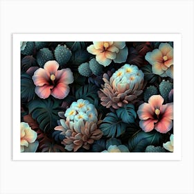 Floral Fantasy Seamless Pattern With Vintage Exotic Tropical Art Print