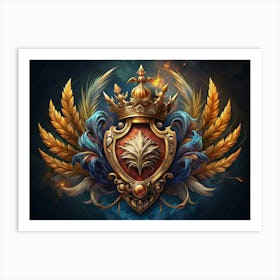 Golden Coat Of Arms With Crown And Feathers Art Print