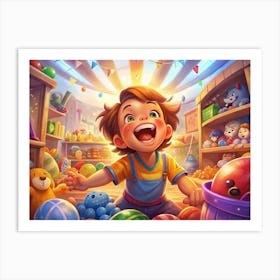 Smiling Child In A Toy Store Art Print