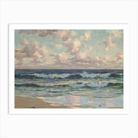 Vintage Painting Stormy Day At The Beach Art Print