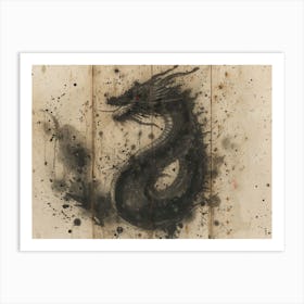 Calligraphic Wonders: Dragon On Wood Art Print