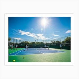 Tennis Match Showcasing An Active Lifestyle Bathed In The Golden Glow Of The Sun Action Packed Mome (4) Art Print