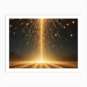 Abstract Image Of A Golden Beam Of Light Emanating From A Glowing Orb, Surrounded By Golden Sparkles And A Dark, Misty Background Art Print