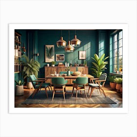 Elegant Dining Room With Green Walls And Wooden Accents 1 Art Print