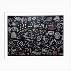 Blackboard Art Showcasing The Creative Chaos Of Chalk White Strokes Swirling With Abstract Circles A (2) Art Print