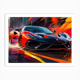 Ferrari Super Sportscar Drive - Abstract Color Painting Art Print