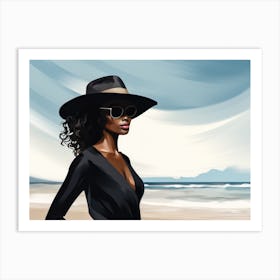 Illustration of an African American woman at the beach 39 Art Print