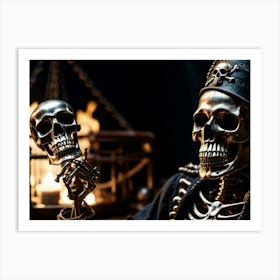 Skeleton Holding Skulls Art Print