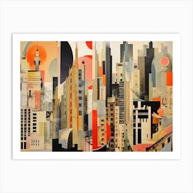 Cityscape Abstract Constructivist Collage In Red, Tan, and Black Art Print