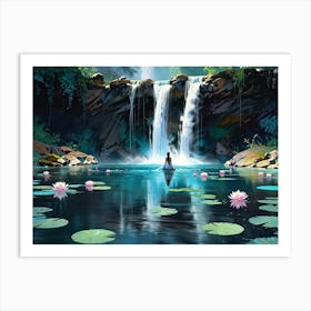 Waterfall With Lily Pads Art Print