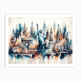 Watercolor Abstract New York City Landmarks Art Print