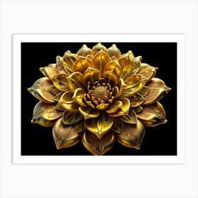 Golden 3d Lotus Flower Isolated On Black Background Art Print