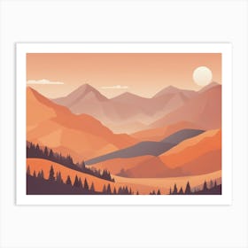 Misty mountains horizontal background in orange tone 13 Art Print