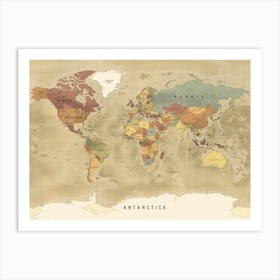 Map Of The world Retro colors Art Print