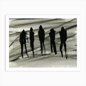 Figures - black and white ink minimal modern contemporary hand painted grey gray living roome kitchen bedroom Art Print