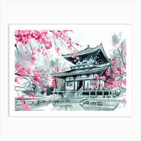 Temple And Sakura Art Print