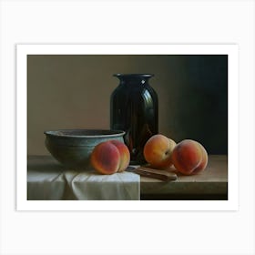 Peaches And A Black Vase Art Print