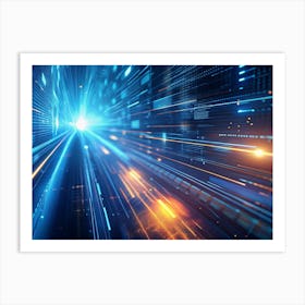 An Abstract Digital Image Of A Tunnel Of Light With Data Streams And Glowing Lines Art Print