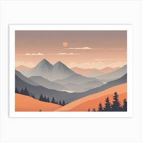 Misty mountains horizontal background in orange tone 16 Art Print