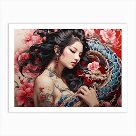 Asian Girl With Dragon Art Print