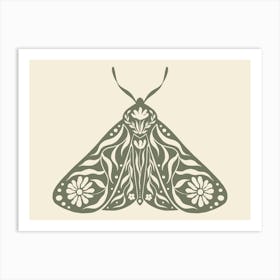 Folk Art Moth 03 - Sage Green Art Print