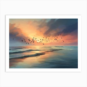 Sunset With Birds Paintings Art Print Art Print