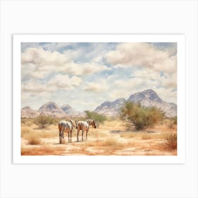 Horses Painting In Namibrand Nature Reserve, Namibia, Landscape 1 Art Print