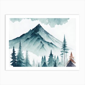 Mountain And Forest In Minimalist Watercolor Horizontal Composition 180 Art Print