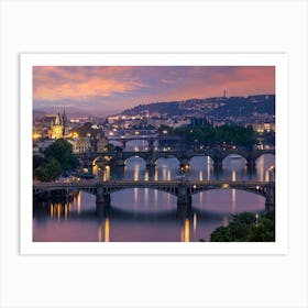 Evening View Over The Vltava Bridges Prague Art Print