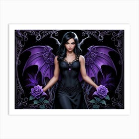 Gothic Girl With Purple Wings Art Print